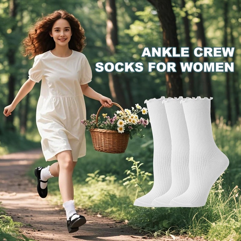 BISOUSOX Ruffle Socks Woman, White Boot Cozy Crew Cute Frilly Ankle Dress Socks for Women Girls Turn-Cuff Size 5 7-9 - Image 4